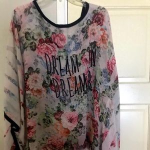 Blush blouse that says Dream on Dreamer floral